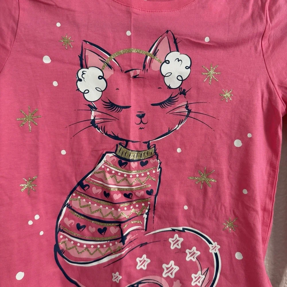 The Children's Place Girls Pink Cat T-Shirt Long Sleeve 7/8 Medium Sassy NWT